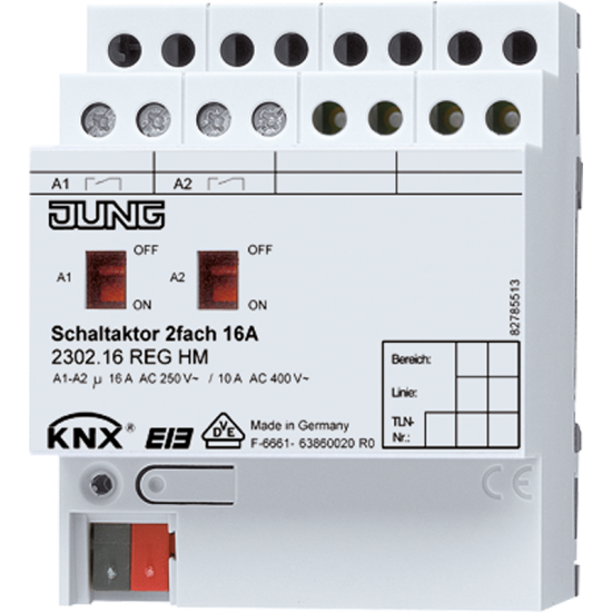KNX актуатор коммутирующий, 2 группы, 2302.16 REGHM