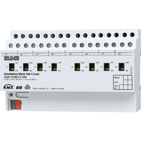 KNX актуатор коммутирующий, 8 групп, C-нагрузка, 2308.16 REGCHM