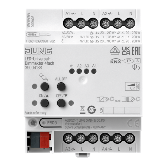 KNX LED диммер универсальный, 4 группы, 39004 1S R