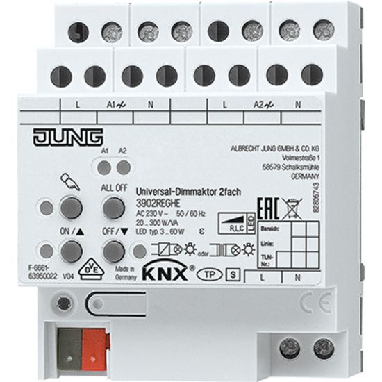 KNX LED диммер универсальный, 2 группы, 3902 REGHE