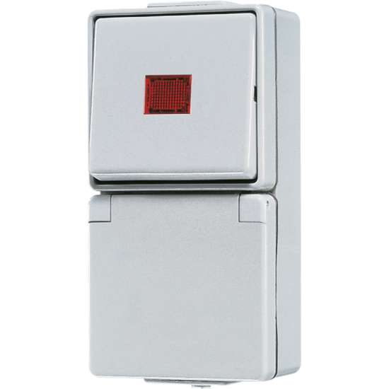 SCHUKO® socket 16 A / 250 V ~with 1-gang / 2-way switch with indicator light 10 AX 250 V ~, 676 KOW