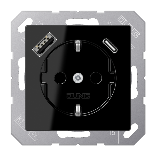 SCHUKO® socket with USB charger, A 1520-15 CA SW