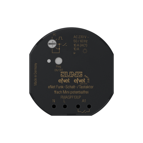eNet radio switch/push-button actuator with floating contact, 1-gang mini, FM AS PF 10 UP
